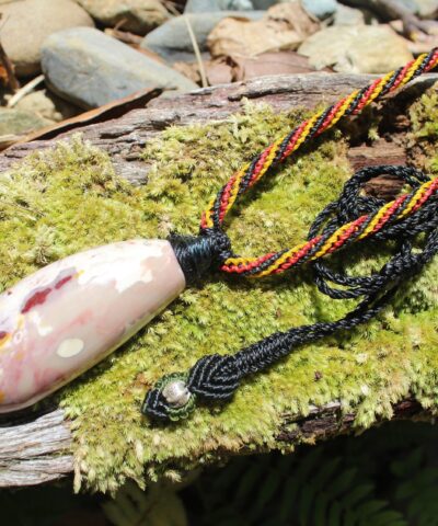 Aboriginal Colour Mookaite Necklace, Huge Duck Creek Jasper, Australian Made Macrame Cord Healing crystal jewelry, Elven Jewelry
