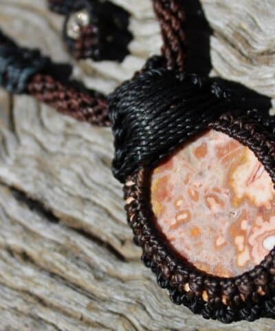 Australian Crazy Lace Agate Elven Macrame Pendant Necklace