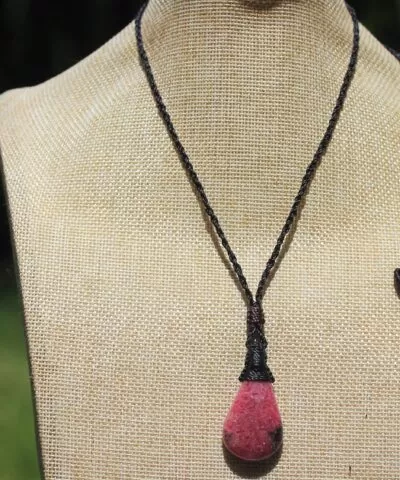 Ultimate Australian Rhodonite Necklace, Australian Made Macrame necklace, Valentines Day Gift, Tribal pendant,Heart Chakra stone Jewelry