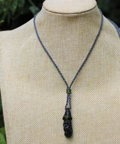 Real Australian Black Tektite, Authentic Tektite Pendant, Australian made Macrame cord Athentic Genuine raw Tektite Necklace, Meteorite