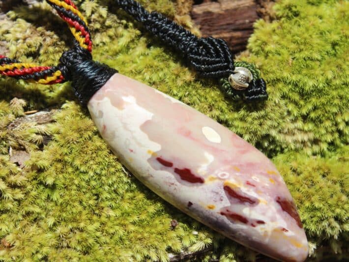Aboriginal Colour Mookaite Necklace, Huge Duck Creek Jasper, Australian Made Macrame Cord Healing crystal jewelry, Elven Jewelry
