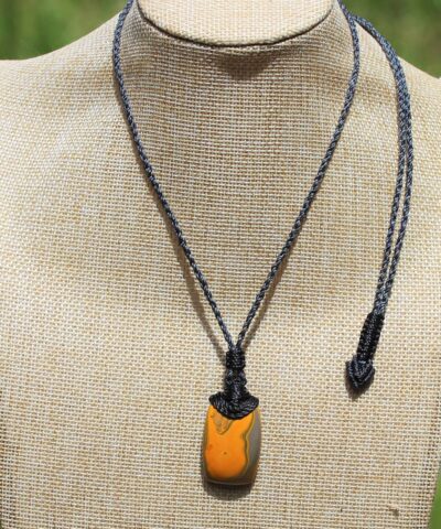 Eclipse Stone Necklace, Bumble Bee Pendant, Indigenous Talisman, Elven Jewelry, Australian made Macrame Cord Healing Jewelry, Yellow Jasper,