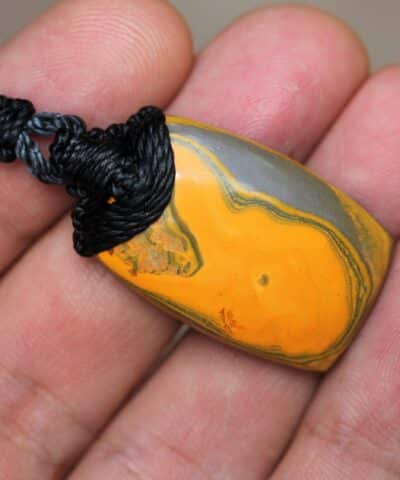 Eclipse Stone Necklace, Bumble Bee Pendant, Indigenous Talisman, Elven Jewelry, Australian made Macrame Cord Healing Jewelry, Yellow Jasper,