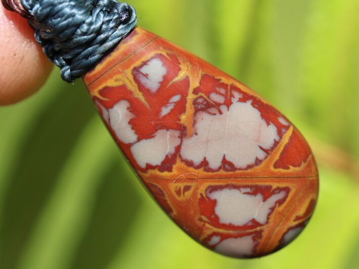 Australian noreena jasper necklace, australian made thin macrame cord, red stone tribal healing jewelry, may birthstone, tribal pendant