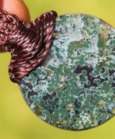 Green Moss Agate Necklace, Australian made Elven Macrame Thin Cord Healing Crystal Jewelry, Moss Agate Quartz Pendant