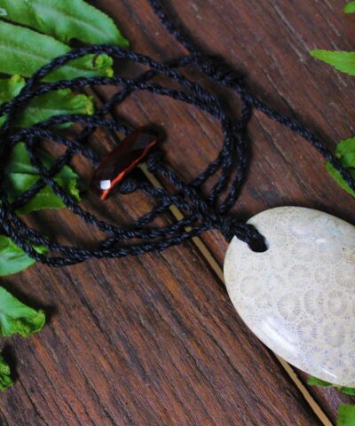 Coral Pendant, Australian faceted red tigereye necklace, ethically sourced unique earthy summer jewelry, Australian made macrame cord