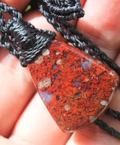 Red Moss Agate Pendant, Macrame cord, medieval necklace,beachy beach jewelry, summer jewelry, surfer necklace,Healing Stone, Celtic Viking