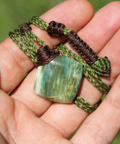 Australian Chrysoprase Pendant Necklace, Australian made thin macrame cord, Natural Green Healing stone Jewelry
