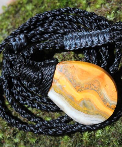 Eclipse Stone Necklace, Australian made yellow stone Macrame Thin Cord Healing Crystal Jewelry, Bumble bee jasper Pendant, may birthstone,