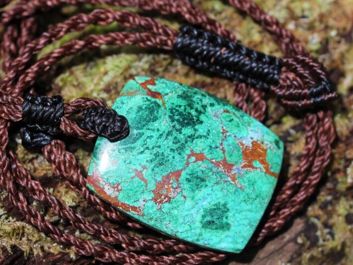 Australian Chrysocolla pendant, Chrysocolla necklace, Australian made thin Macrame cord, June birthstone,natural green stone surfer necklace