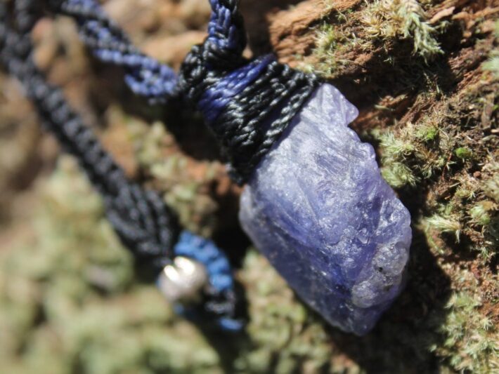 Real Tanzanite Necklace,Purple Stone Tanzanite Pendant, Raw Crystal Elven Jewelry, Australian Made Macrame Cord Healing crystal Jewellery