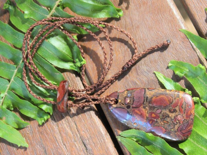 Koroit Boulder opal Necklace ,Australian Red tigereye Pendant , Australian made Unique Macrame Cord Statement Necklace summer jewelry gift