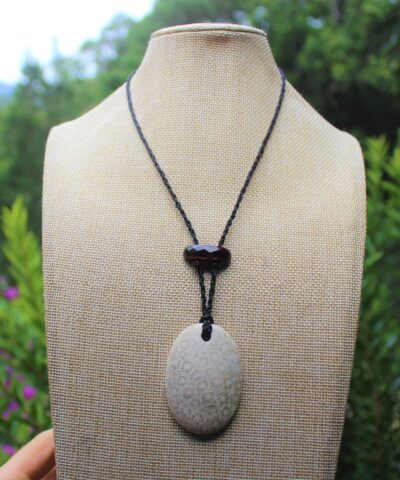 Coral Pendant, Australian faceted red tigereye necklace, ethically sourced unique earthy summer jewelry, Australian made macrame cord