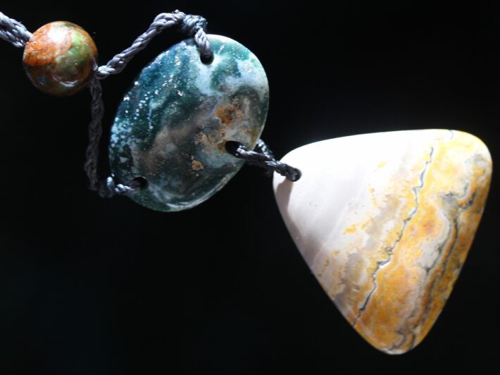 rainforest jasper, ocean jasper, bumble bee jasper Pendant crystal Talisman Necklace, Gemstone Jewelry,Australian Made Macrame Cord Necklace