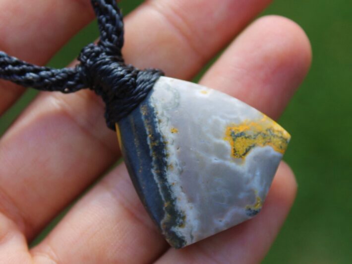 Eclipse Stone necklace, Bumble Bee Jasper Pendant , Elven Jewelry, Macrame Cord , Mens Jewellery, yellow stone, viking,celtic