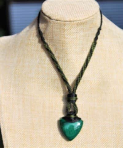 Arrow head Malachite Necklace,Malachite Pendant, Elven Jewelry, crystal healing jewellery,Australian made Macrame Cord, Green stone talisman