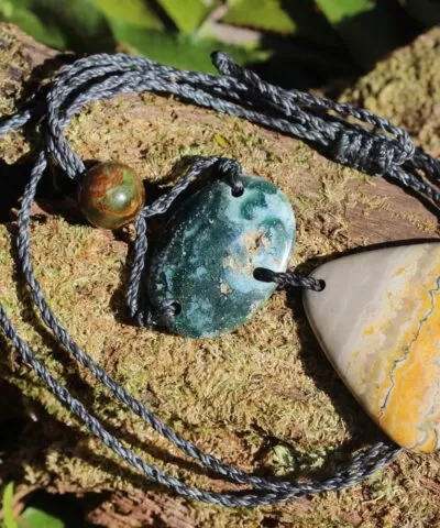 rainforest jasper, ocean jasper, bumble bee jasper Pendant crystal Talisman Necklace, Gemstone Jewelry,Australian Made Macrame Cord Necklace