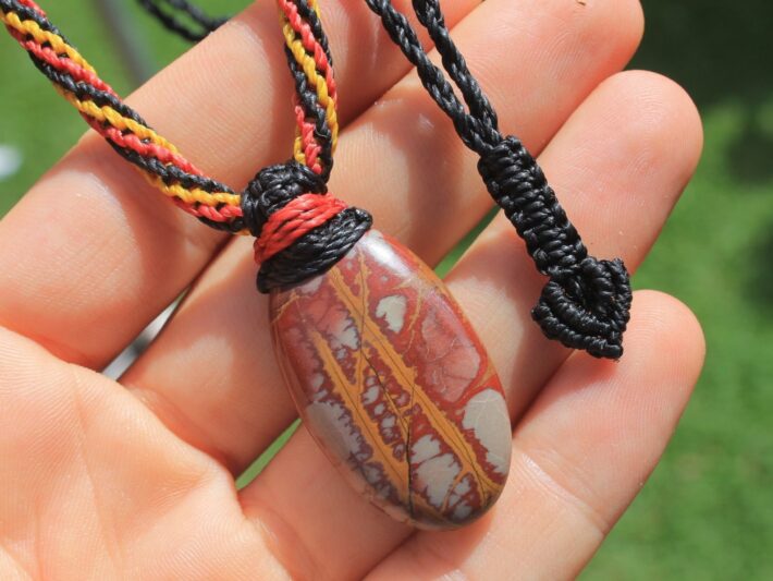 Fenix Australian Tribal Noreena Jasper Pendant, Phoenix Fire Bird Necklace, indigenous Colours Cord,First Nation aboriginal colour art