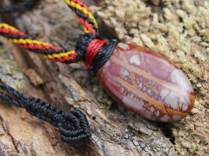 Fenix Australian Tribal Noreena Jasper Pendant, Phoenix Fire Bird Necklace, indigenous Colours Cord,First Nation aboriginal colour art