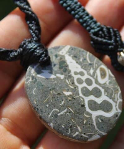 Elimia Agate necklace, turritella agate pendant , elven jewelry, australian made macrame cord , male and female Jewellery, grey stone,viking