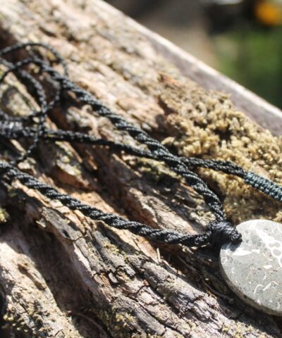 Elimia Agate necklace, turritella agate pendant , elven jewelry, australian made macrame cord , male and female Jewellery, grey stone,viking