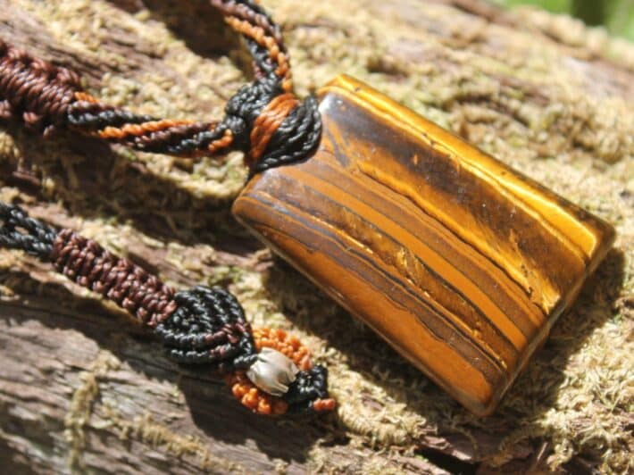 Australian Tiger Eye Pendant Necklace,Mara Mamba Golden Tigereye, Australian made macrame cord elven healing jewellery, reiki yellow stone