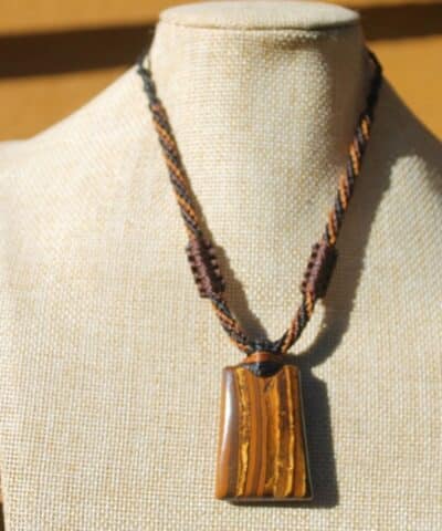 Australian Tiger Eye Pendant Necklace,Mara Mamba Golden Tigereye, Australian made macrame cord elven healing jewellery, reiki yellow stone