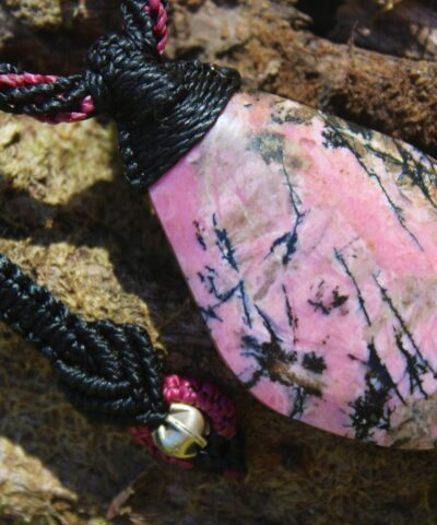 Australian Queensland Royal Rhodonite pendant,Australian Made Macrame Cord Pink Stone, Taurus, october birth stone, Healing Stone Talisman