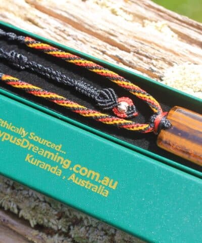Australian Tiger Eye Pendant Necklace, Indigenous Colour Golden Tigereye, Australian made macrame cord healing jewellery, brown stone