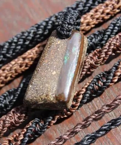 Rainbow Opal Necklace,Boulder Opal Pendant Necklace,Shibari Macrame Cord
