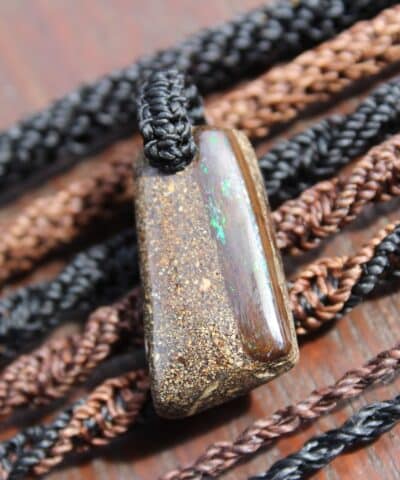 Rainbow Opal Necklace,Boulder Opal Pendant Necklace,Shibari Macrame Cord