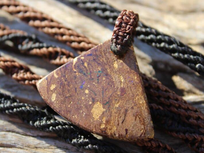 Boulder Opal Pendant with Custom Macrame Necklace