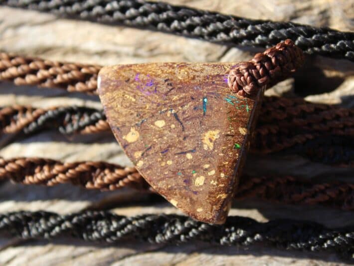 Boulder Opal Pendant with Custom Macrame Necklace