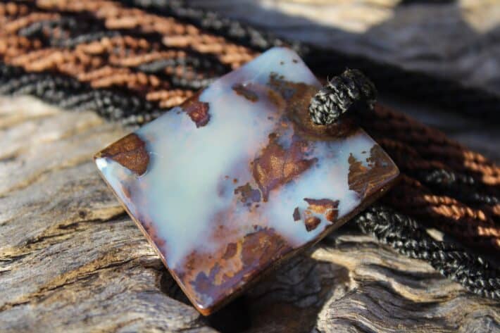 Milky Blue Opal Pendant. Boulder Opal with Macrame Necklace. Mens Opal. Simple Rustic Jewelry