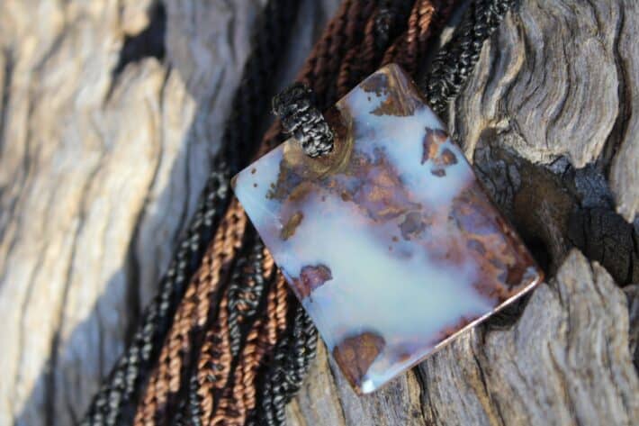 Milky Blue Opal Pendant. Boulder Opal with Macrame Necklace. Mens Opal. Simple Rustic Jewelry