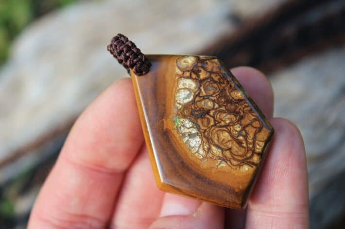 Boulder Opal Art Pendant, Genuine Australian Opal Macrame Necklace, Elven Rustic Style jewelry