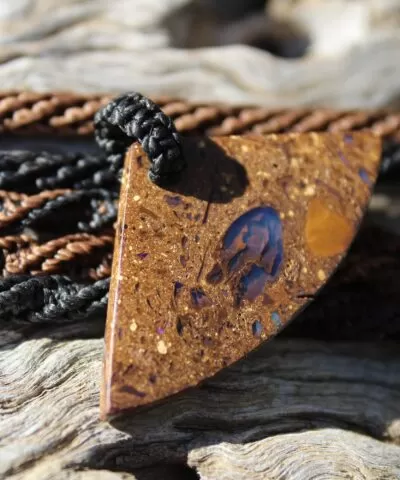 Opal Pendant, Australian Boulder Opal Tribal Macrame Necklace, Elven jewellery, australian made macrame cord, october birtstone talisman