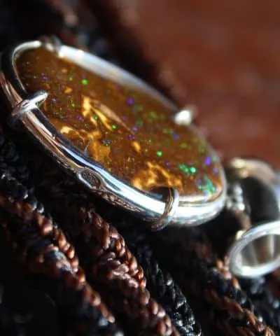 Authentic Real Opal, Elven Jewelry FIRE Matrix opal pendant,Australian made macrame cord Designer Opal Jewelry,australian sellerBoulder Opal