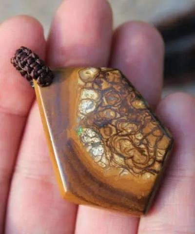 Boulder Opal Art Pendant, Genuine Australian Opal Macrame Necklace, Elven Rustic Style jewelry