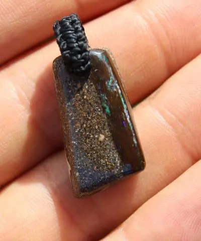 Rainbow Opal Necklace,Boulder Opal Pendant Necklace,Shibari Macrame Cord