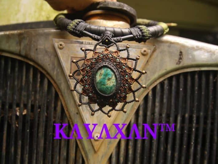 Chrysocolla Inner Tube, KayaXan Amulet Upcycle Rubber Necklace,NeoTribal Fashion Recycle Burningman Jewelry,Eco Vegan Celtic Larp viking
