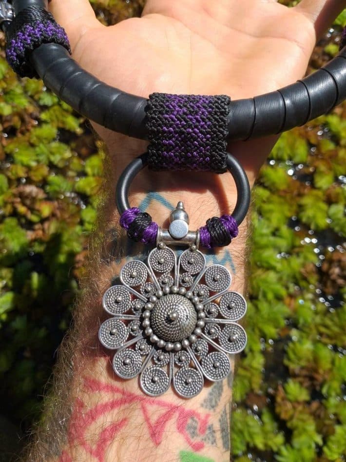 Silver Tribal, Cyberpunk Shibari BlackSUN Tribal Amulet CyberPunk Upcycle Necklace, SteamPunk Dark NeoTribal Burningman Viking clothing Larp