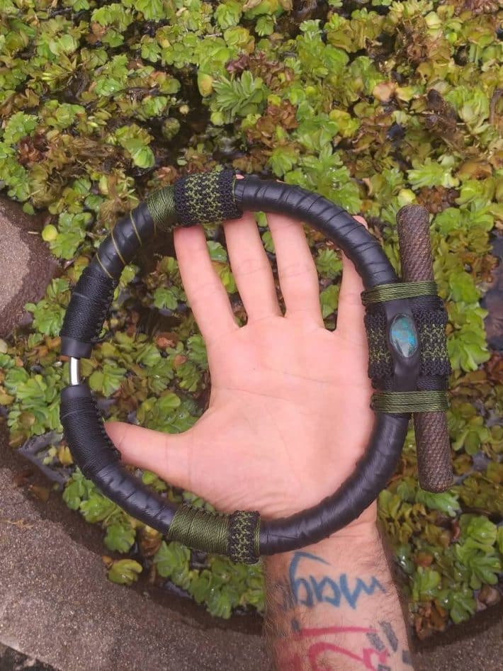 Australian Chrysocolla, Ancient Buddhist Prayer Tube,KayaXan Amulet Upcycle, Steampunk,Recycle Burningman Jewelry, Mad Max Cosplay cyberpunk