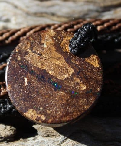 Boulder Opal Pendant. Earthy Natural Solid Opal Necklace with Macrame Cord. Custom Made Genuine Australian Opals.