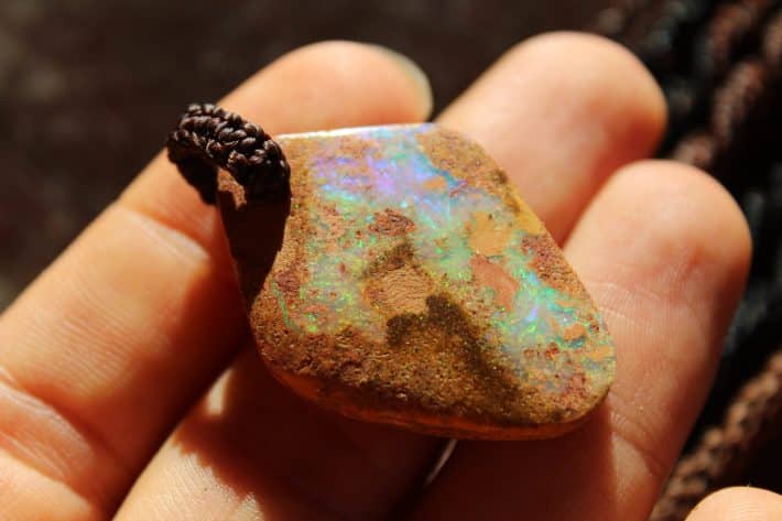 Boulder Opal Pendant Necklace,Australian made made macrame cord, healing crystal jewelry, australian opal ,october birthstone