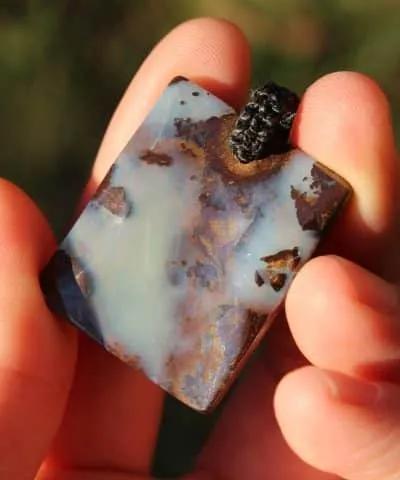 Milky Blue Opal Pendant. Boulder Opal with Macrame Necklace. Mens Opal. Simple Rustic Jewelry