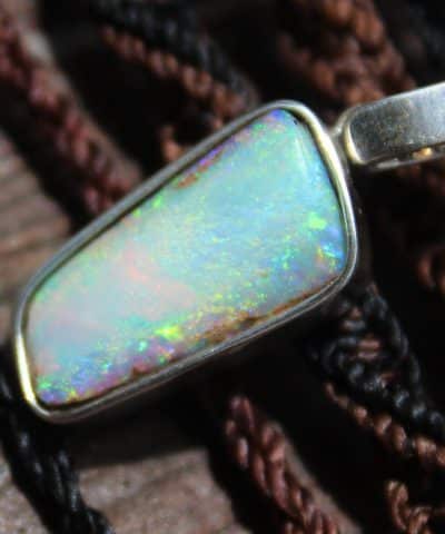 Authentic Real Matrix Crystal opal Jewelry,Australian made macrame cord, PETRIFY Wood Gemstone OPAL Necklace,Fire Boulder Opal pendant