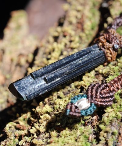 Cathedral Green blue tourmaline Necklace, Specimen crystal necklace, Australian madeacrame cord, October BirthStone,green blue tourmaline