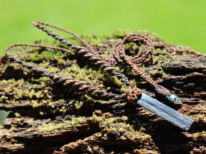 Cathedral Green blue tourmaline Necklace, Specimen crystal necklace, Australian madeacrame cord, October BirthStone,green blue tourmaline