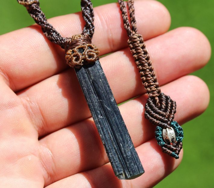 Cathedral Green blue tourmaline Necklace, Specimen crystal necklace, Australian madeacrame cord, October BirthStone,green blue tourmaline